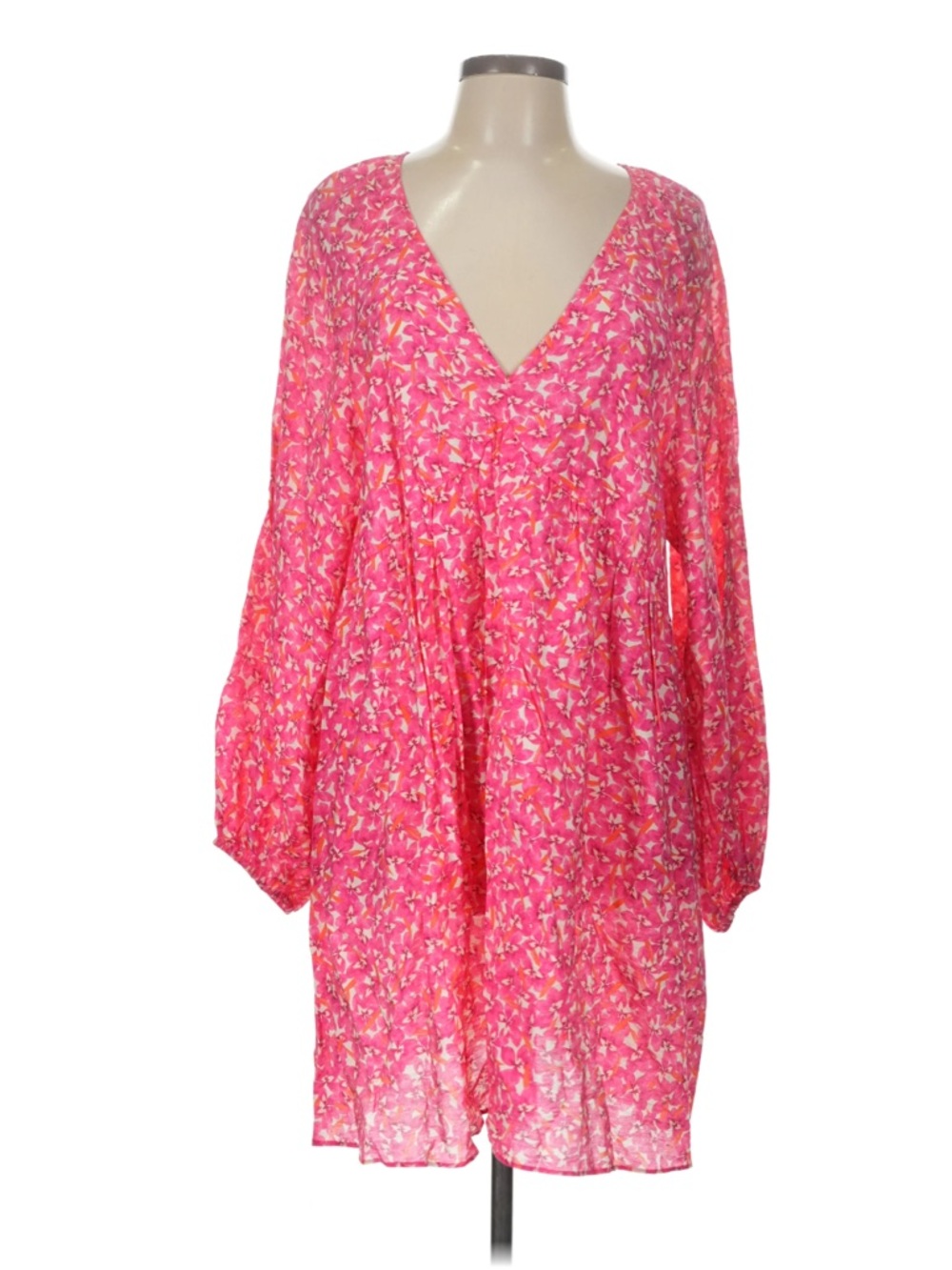 H&M Hot Pink Floral V-Neck Long Sleeve Dress